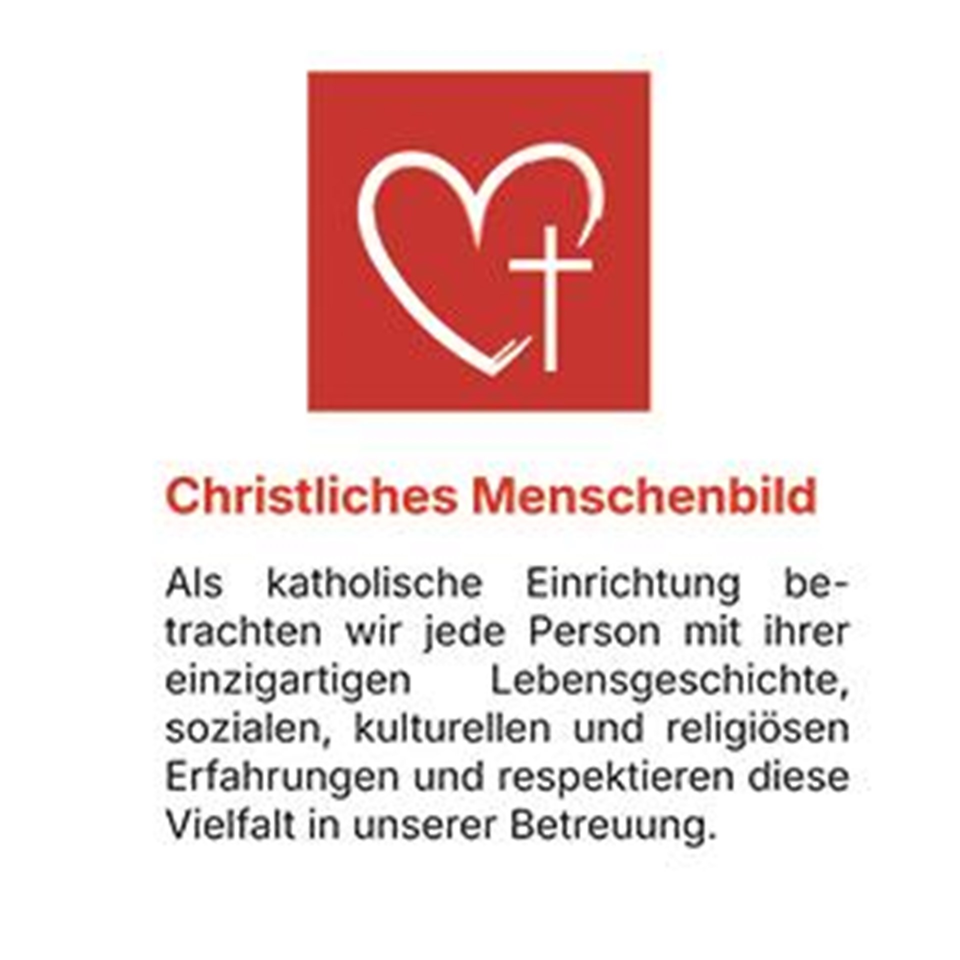 Symbol: Offenes Herz mit Kreuz und Begleittext für unseren Wert christliches Menschenbild
