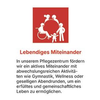 Symbol Menschen um Kreis mit Text zu unserem Wert Lebendiges Miteinander